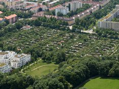 Kleingartenanlage_am_Ackermannbogen_Muenchen.jpg Kleingartenanlage in einem Wohngebiet