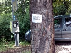 "Mehr Liebe zur Natur" - Posting auf einem Parkplatz in Lutherstadt Wittenberg.